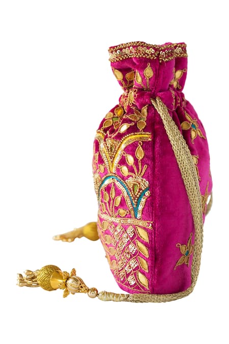 Buy Pink Gota Patti Embellished Potli Bag by Adora by Ankita