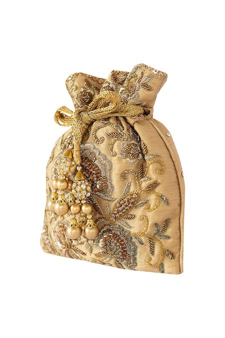 Adora By Ankita_Gold Zari, Sequins Zardozi Embroidered Potli Bag  _Online_at_Aza_Fashions