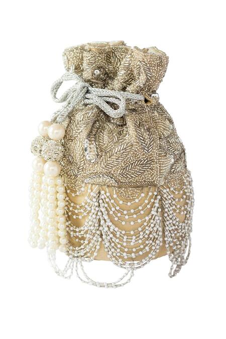 Adora By Ankita_Silver Scallop Fringed Sling Potli Bag _Online_at_Aza_Fashions