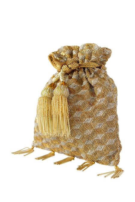 Adora By Ankita_Gold Cutdana Embellished Potli Bag _Online_at_Aza_Fashions
