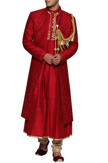 PARESH LAMBA SIGNATURES Embroidered Open Sherwani With Kurta And Churidaar