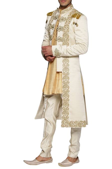 Buy_Paresh Lamba Signatures_Off White Victorian Style Sherwani With Kurta And Pants_Online_at_Aza_Fashions