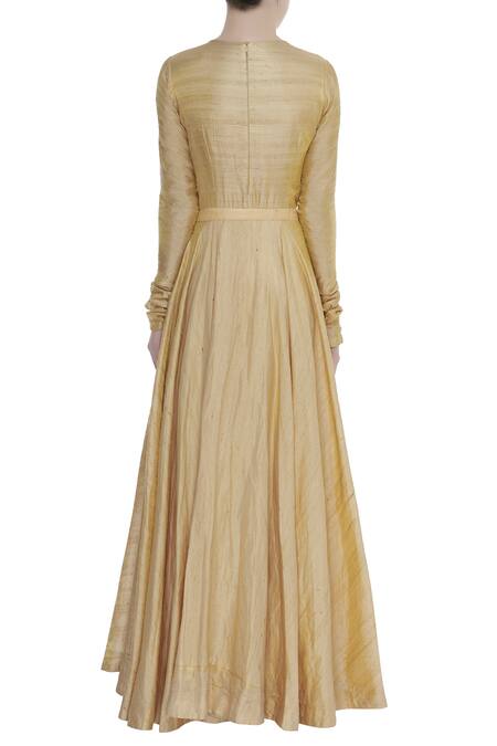 Shop_Kommal Sood_Gold Churidar Sleeve Anarkali Kurta_at_Aza_Fashions