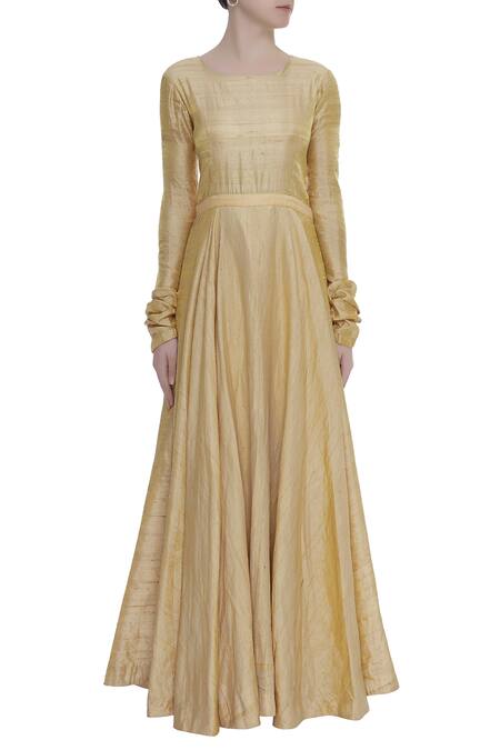 Shop_Kommal Sood_Gold Churidar Sleeve Anarkali Kurta_Online_at_Aza_Fashions