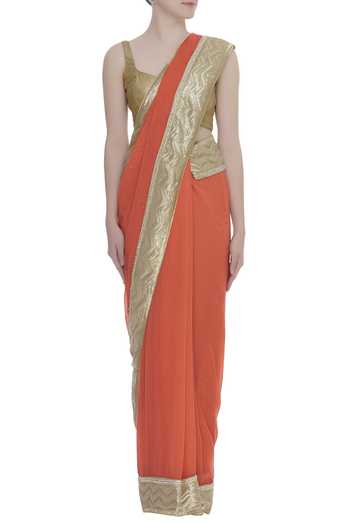 Buy_Kommal Sood_Orange Crystal And Sequin Embellished Saree_Online_at_Aza_Fashions