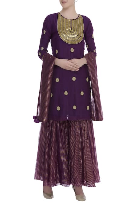 Kunza Purple Zardozi Hand Embroidered Sharara Kurta Set