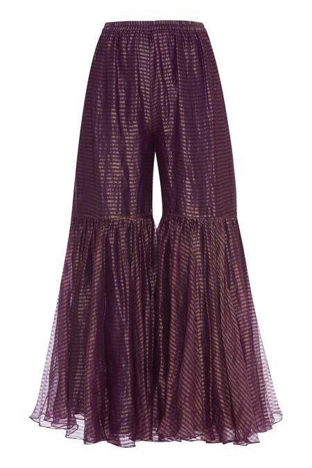 Shop_Kunza_Purple Zardozi Hand Embroidered Sharara Kurta Set_Online_at_Aza_Fashions