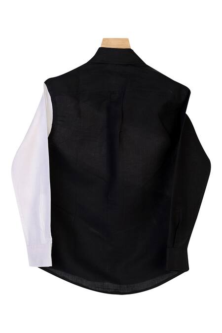 The Blue Morphology_Black Cotton Dual Toned Collared Shirt  _Online_at_Aza_Fashions