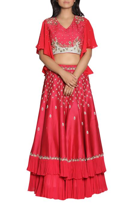 Shop_Nautanky_Layered Lehenga With Embroidered Top_Online_at_Aza_Fashions