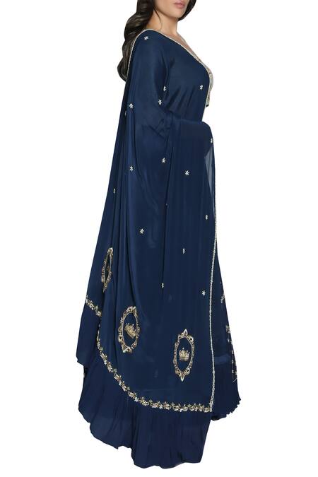 Nautanky_Blue Hand Embroidered Layered Lehenga Set_Online_at_Aza_Fashions