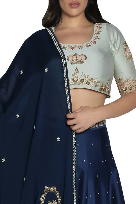 Nautanky_Blue Hand Embroidered Layered Lehenga Set_at_Aza_Fashions