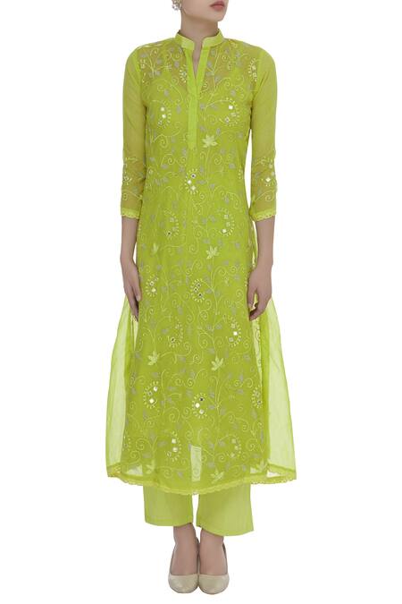 Nazar By Indu_Green Emboridered Kurta Set_Online_at_Aza_Fashions