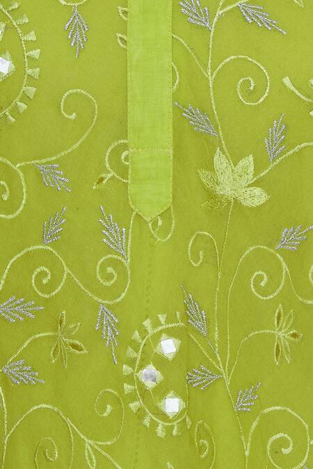 Nazar By Indu_Green Emboridered Kurta Set_at_Aza_Fashions