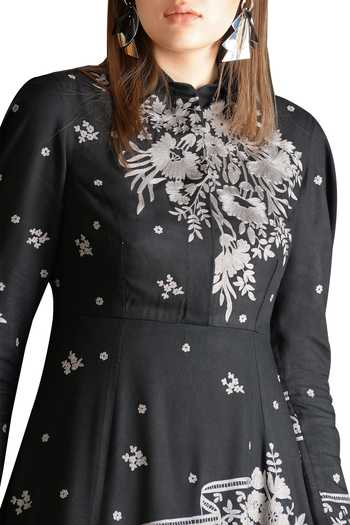 Sahil Kochhar_Black Embroidered Midi Dress _Online_at_Aza_Fashions