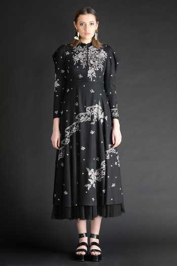 Buy_Sahil Kochhar_Black Embroidered Midi Dress _Online_at_Aza_Fashions
