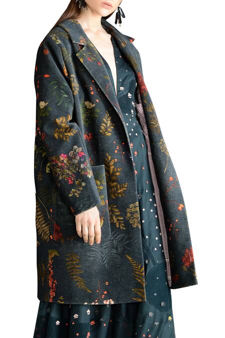 Sahil Kochhar_Green Floral Over-sized Coat _Online_at_Aza_Fashions