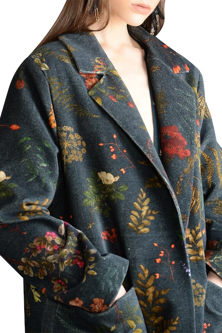 Sahil Kochhar_Green Floral Over-sized Coat _at_Aza_Fashions