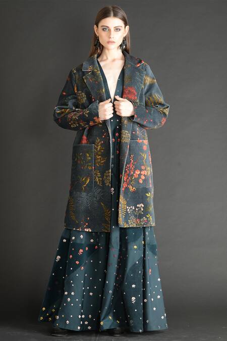 Buy_Sahil Kochhar_Green Floral Over-sized Coat _Online_at_Aza_Fashions