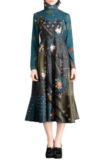 Sahil Kochhar_Green Turtle Neck Floral Midi Dress _Online_at_Aza_Fashions