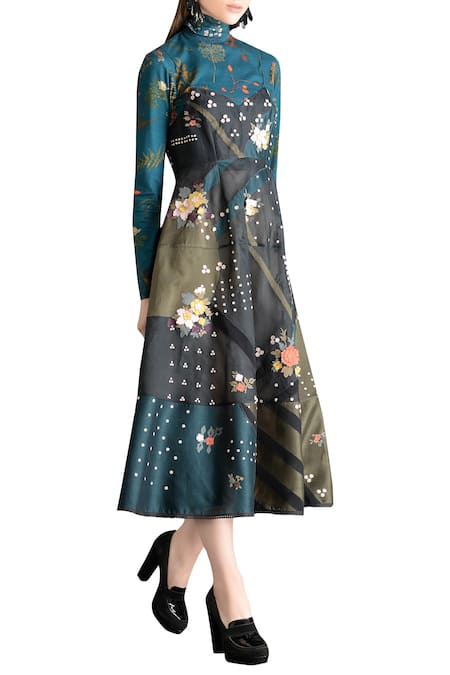 Sahil Kochhar Turtle Neck Floral Midi Dress 