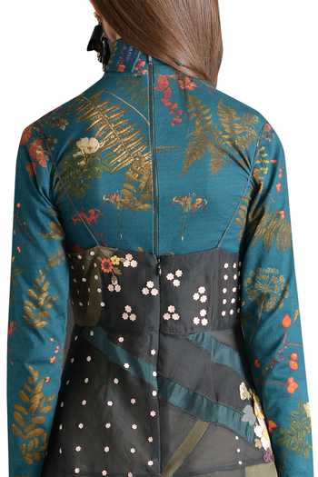 Shop_Sahil Kochhar_Green Turtle Neck Floral Midi Dress _Online_at_Aza_Fashions