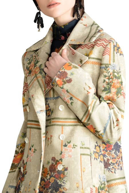 Sahil Kochhar_Beige Printed Corduroy Jacket _Online_at_Aza_Fashions