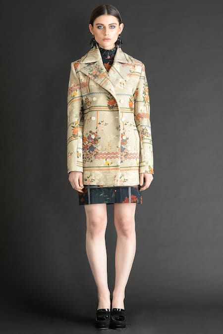 Buy_Sahil Kochhar_Beige Printed Corduroy Jacket _Online_at_Aza_Fashions