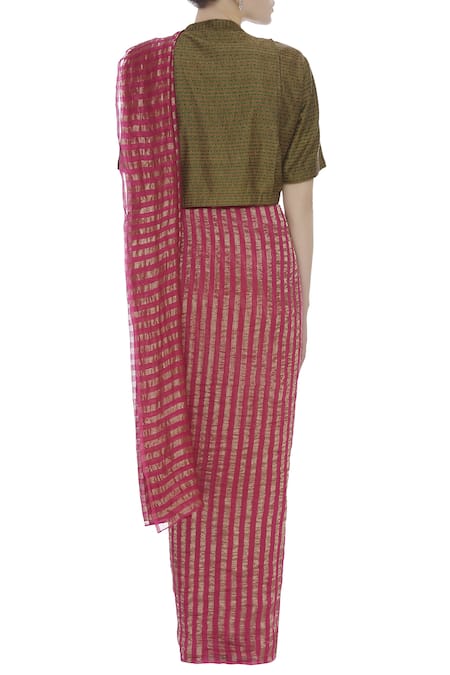 Akaaro Chanderi Striped Saree 