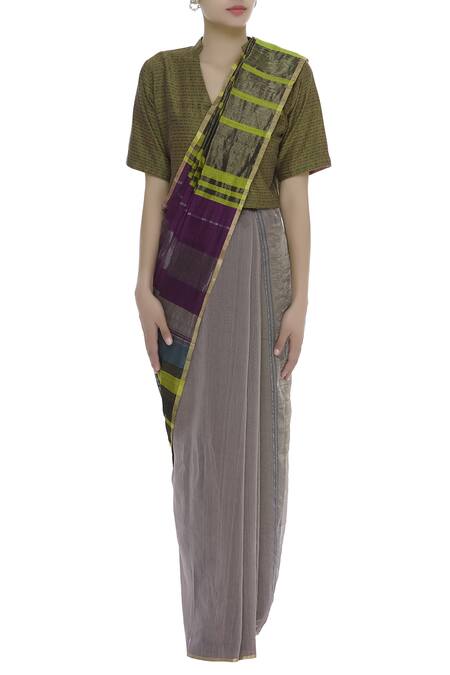 Buy_Akaaro_Multi Color Silk Striped Saree  _Online_at_Aza_Fashions