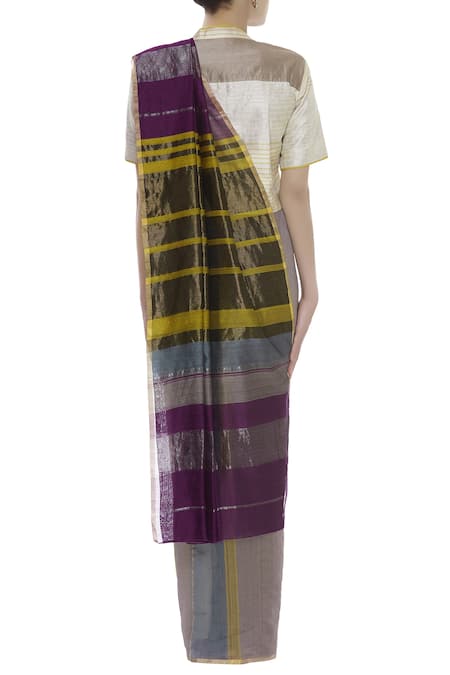 Akaaro Chanderi Striped Saree 