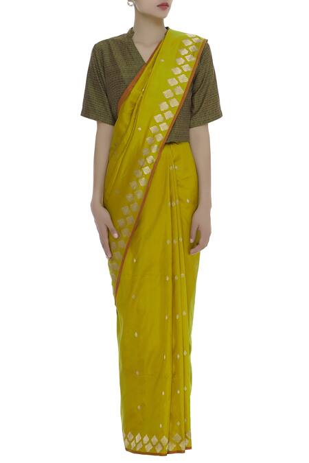 Buy_Akaaro_Yellow Silk Woven Saree  _Online_at_Aza_Fashions