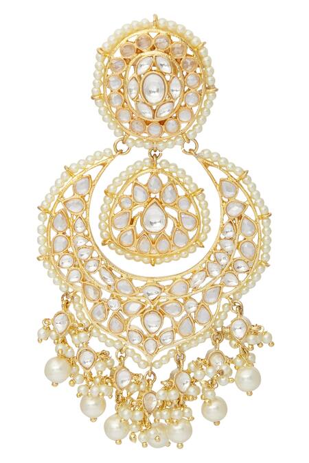 Moh-Maya By Disha Khatri Gold Plated Pearls, Diamonds Kundan Dangling Chandbali Earrings Online at Aza Fashions Moh-Maya By Disha Khatri_Gold Plated Pearls, Diamonds Kundan Dangling Chandbali Earrings_Online_at_Aza_Fashions
