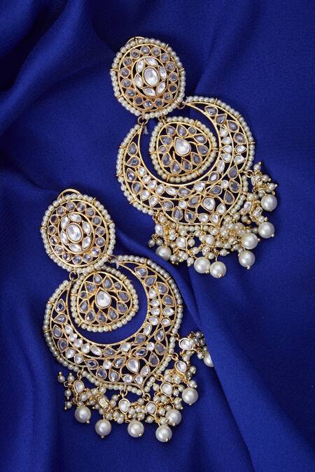 Buy Moh-Maya By Disha Khatri Gold Plated Pearls, Diamonds Kundan Dangling Chandbali Earrings Online at Aza Fashions Buy_Moh-Maya By Disha Khatri_Gold Plated Pearls, Diamonds Kundan Dangling Chandbali Earrings_Online_at_Aza_Fashions
