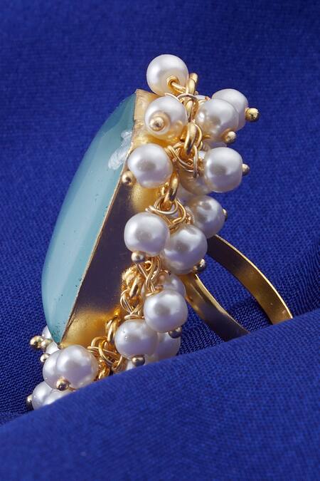 Moh-Maya By Disha Khatri Gold Plated Hand Crafted Stone And Pearl Finger Ring 4