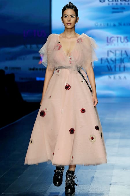 Gauri & Nainika Flutter Sleeves Floral Embroidered Dress  