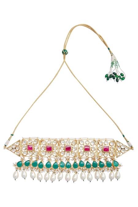 BelsI'S White Kundan Choker Necklace With Earrings Online at Aza Fashions BelsI'S_White Kundan Choker Necklace With Earrings_Online_at_Aza_Fashions