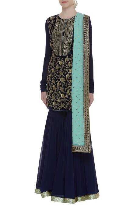 Avnni Kapur_Blue Embroidered Kurta With Sharara And Dupatta_Online_at_Aza_Fashions