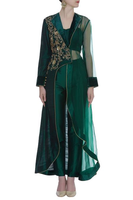 Avnni Kapur_Green Embroidered Jacket Pant Set_Online_at_Aza_Fashions