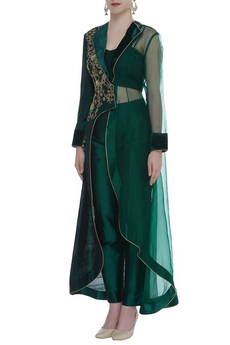 Buy_Avnni Kapur_Green Embroidered Jacket Pant Set_Online_at_Aza_Fashions