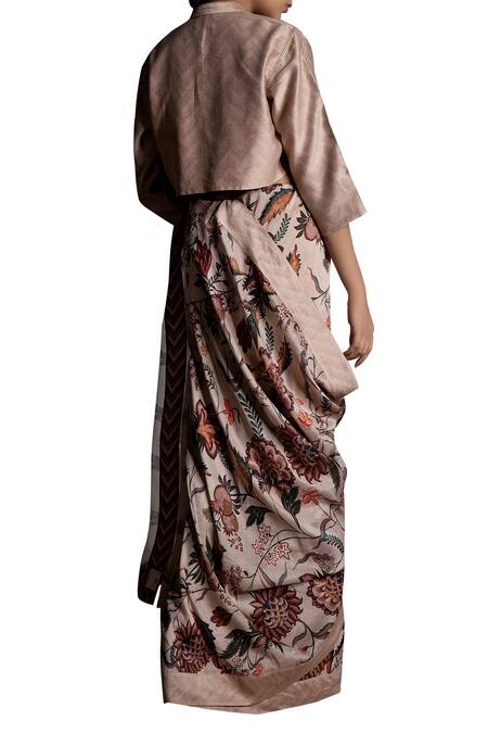 Shop_Torani_Beige Chanderi Saree Blouse_at_Aza_Fashions