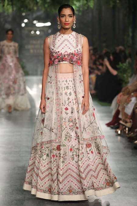 Rahul Mishra White Organza Hand Embroidered Lehenga