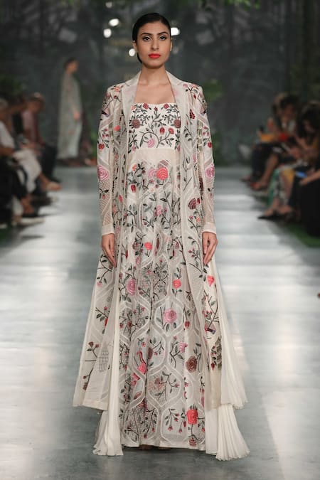 Rahul Mishra Off White Dareecha Hand Embroidered Maxi Dress