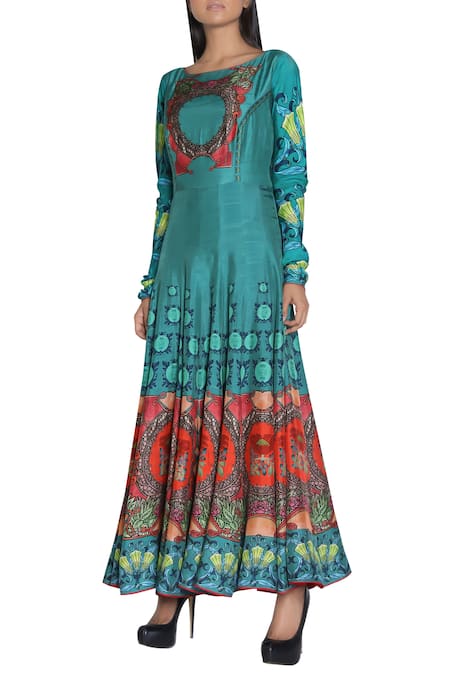 Buy_Nautanky_Blue Printed Anarkali Kurta _Online_at_Aza_Fashions