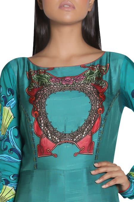 Shop_Nautanky_Blue Printed Anarkali Kurta _Online_at_Aza_Fashions