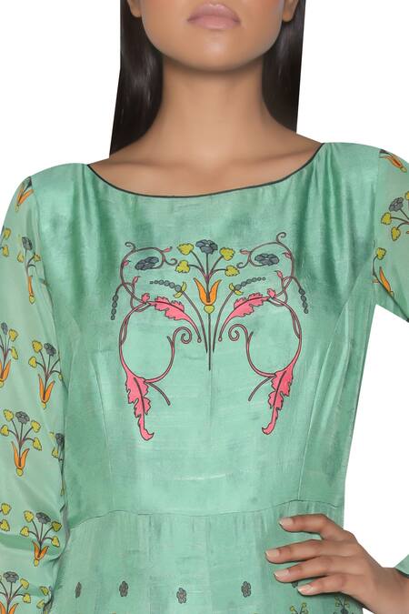 Shop_Nautanky_Green Long Printed Anarkali Kurta _Online_at_Aza_Fashions