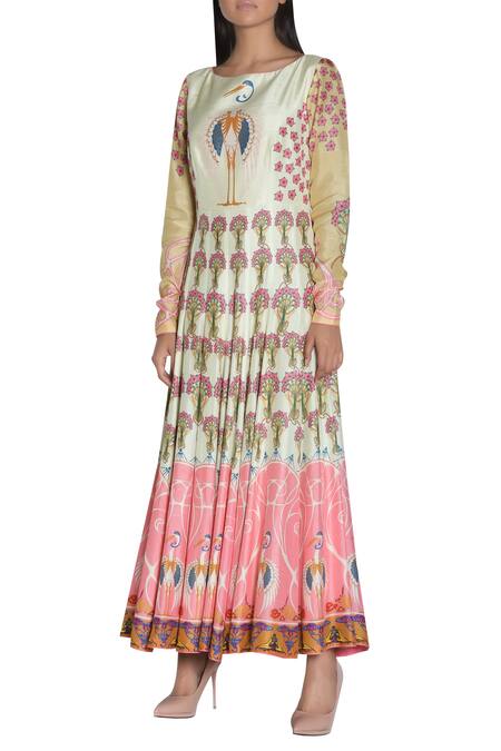 Buy_Nautanky_Yellow Printed Long Anarkali Kurta _Online_at_Aza_Fashions