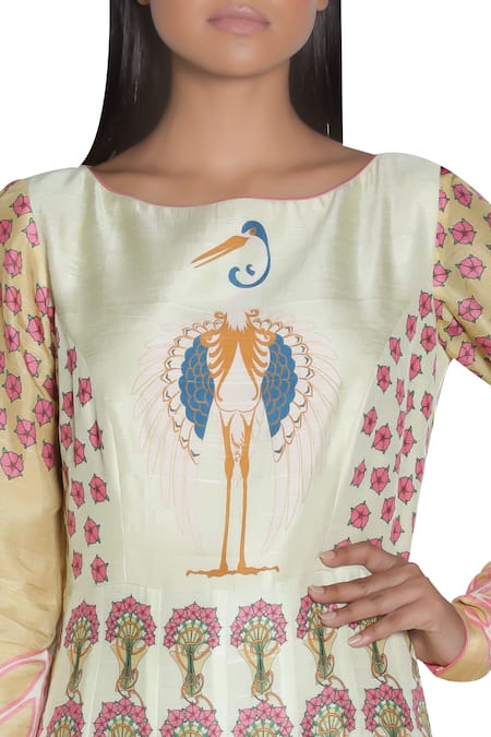 Shop_Nautanky_Yellow Printed Long Anarkali Kurta _Online_at_Aza_Fashions