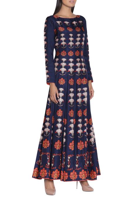 Nautanky_Blue Printed Anarkali Kurta With Long Sleeves _Online_at_Aza_Fashions