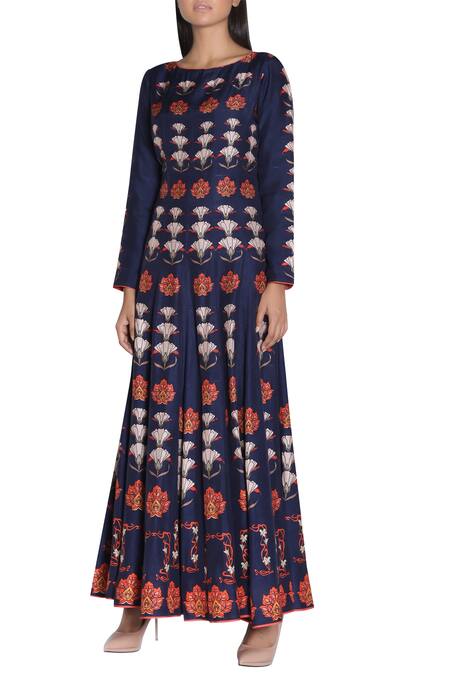 Buy_Nautanky_Blue Printed Anarkali Kurta With Long Sleeves _Online_at_Aza_Fashions