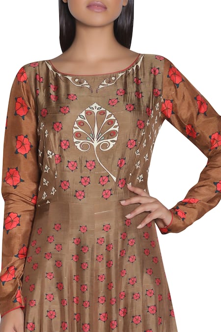 Nautanky_Brown Printed Anarkali Kurta _at_Aza_Fashions